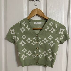 Ally Fashion Light Green and Cream Button Down Shirt
